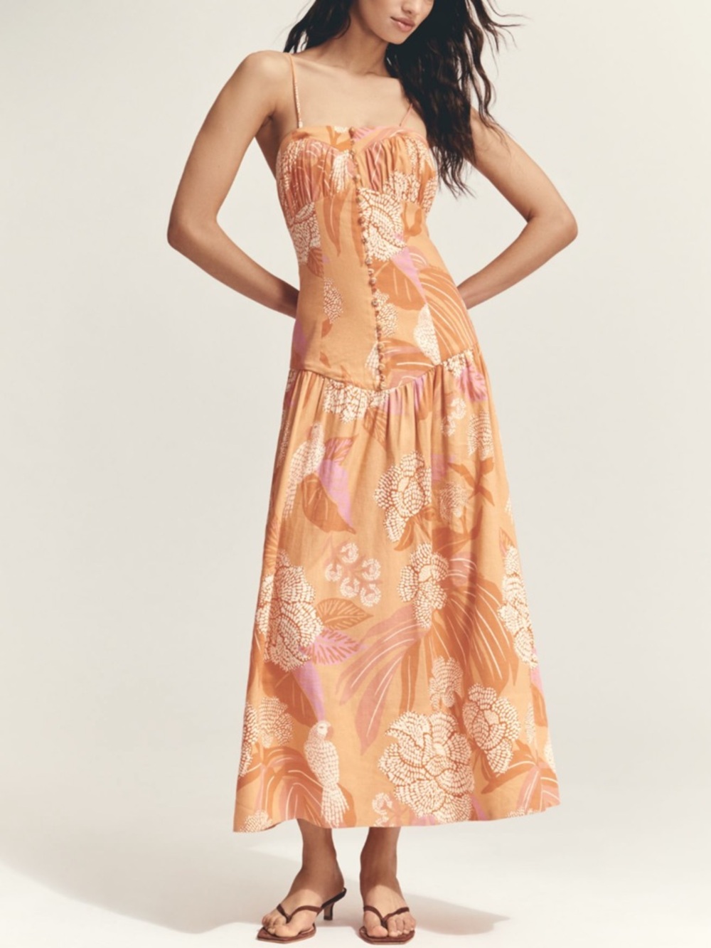Farm Rio x Anthropologie Linen Blend Strapless
Drop-Waist Maxi Dress in Aurora - Picture 2 of 12